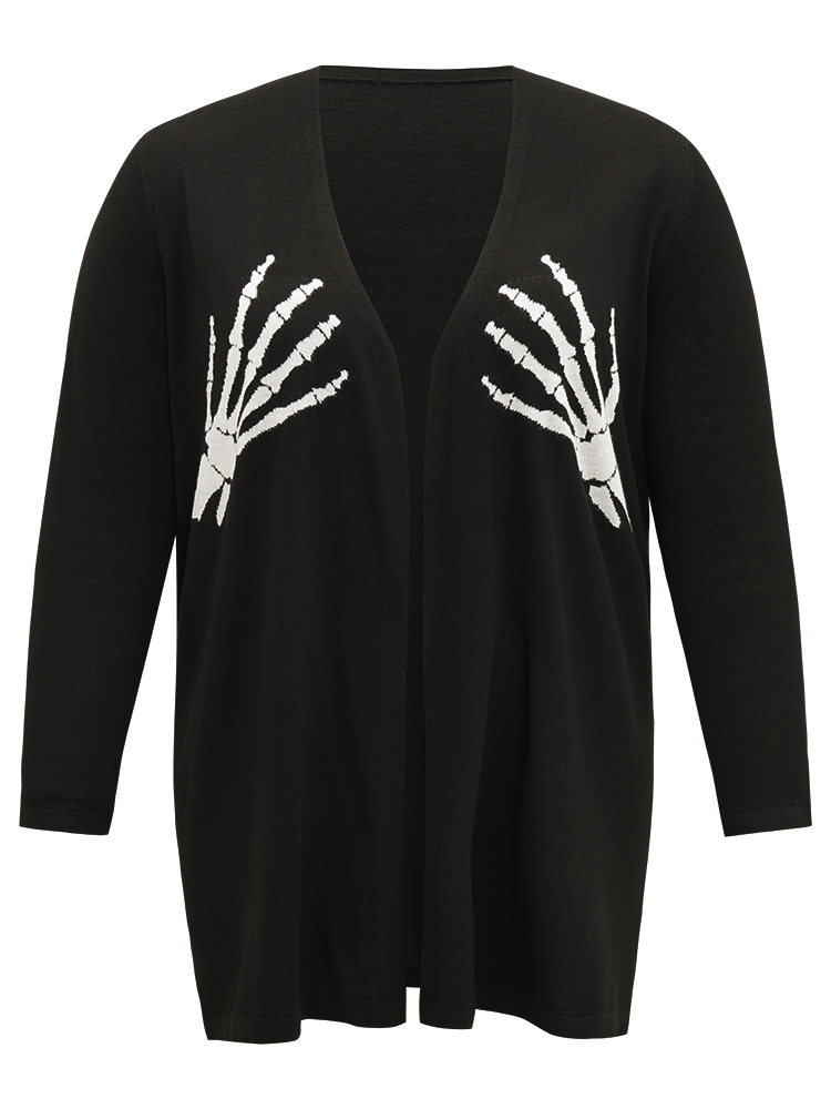Plus Size Cardigans | Supersoft Essentials Halloween Skull Print Open Front Cardigan | BloomChic 