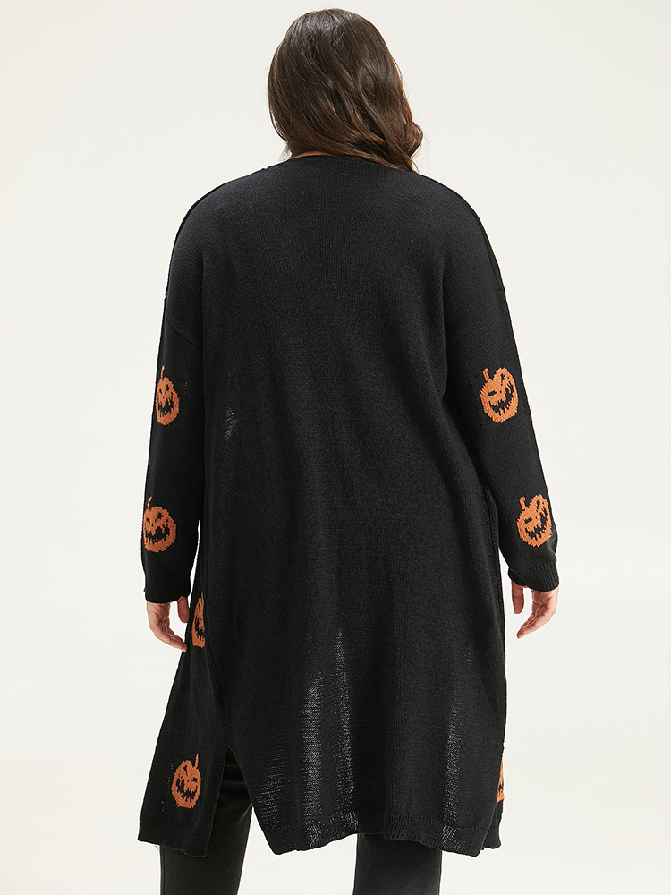 Cardigans | Halloween Skull Print Split Side Drop Shoulder Maxi Cardigan | BloomChic 