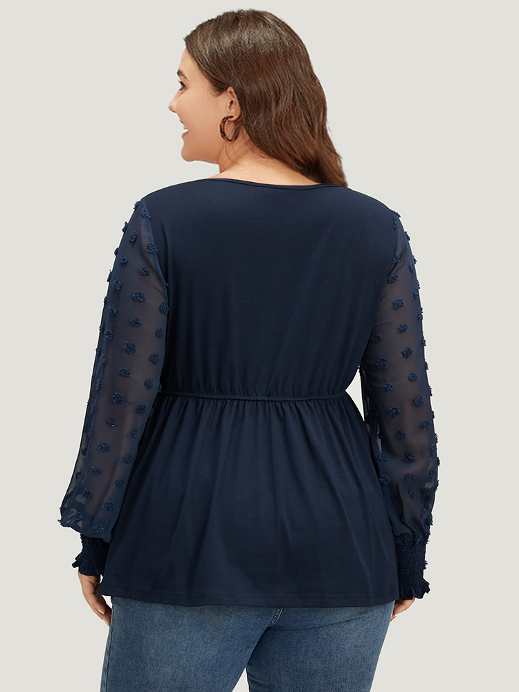 Plus Size Women Festival-Halloween Plain Plain Lantern Sleeve Long Sleeve V-neck Elegant T-shirts BloomChic 