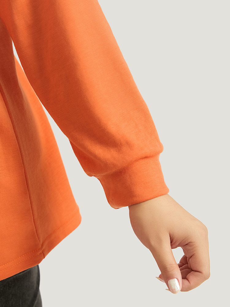 Plus Size Halloween Letter Print Round Neck Sweatshirt Women OrangeRed Casual Elastic cuffs Festival-Halloween Sweatshirts BloomChic 28/5X 