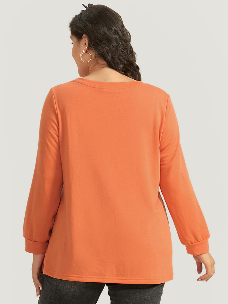 Plus Size Halloween Letter Print Round Neck Sweatshirt Women OrangeRed Casual Elastic cuffs Festival-Halloween Sweatshirts BloomChic 28/5X 