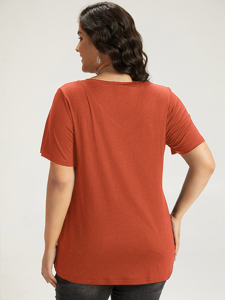 Plus Size Halloween Letter Print V Neck T-shirt Chocolate Women Casual Printed Halloween Festival-Halloween T-shirts BloomChic 10/M 
