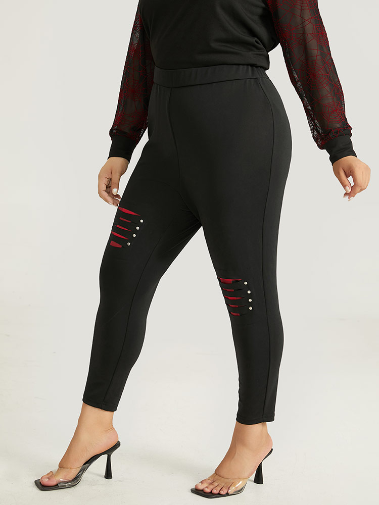 Plus Size Women Festival-Halloween Plain Plain High stretch Skinny High Rise Casual Leggings BloomChic 