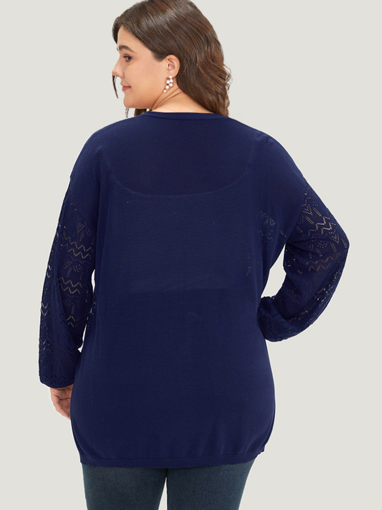Plus Size Cardigans | Plain Pocket Hollow Out Button Through Cardigan | BloomChic 