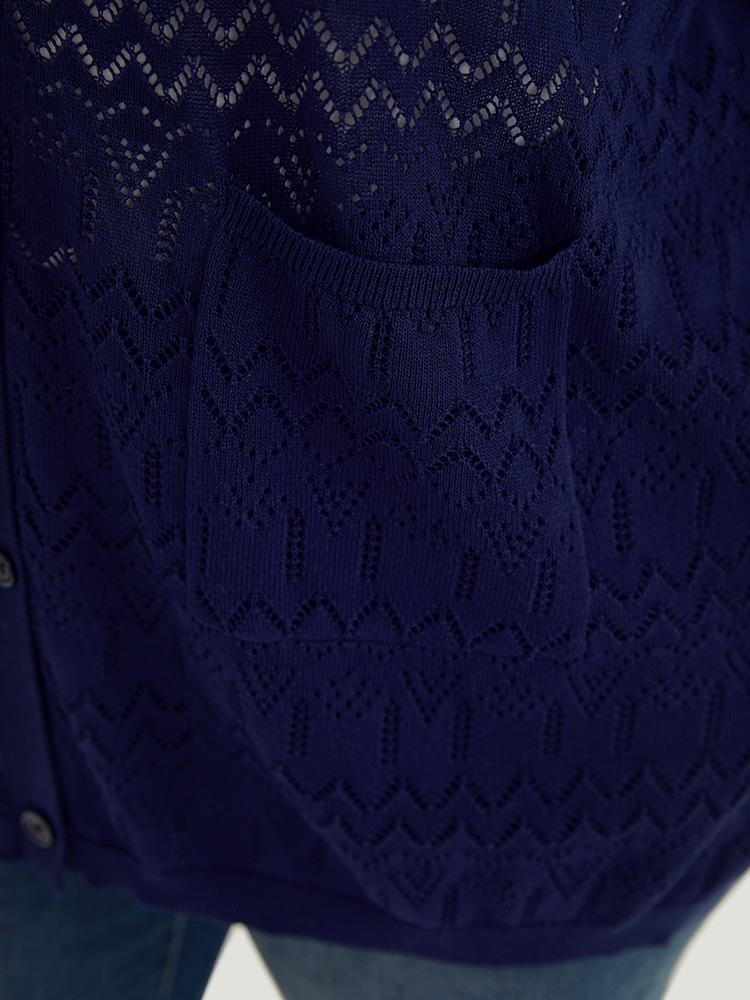 Plus Size Cardigans | Plain Pocket Hollow Out Button Through Cardigan | BloomChic 