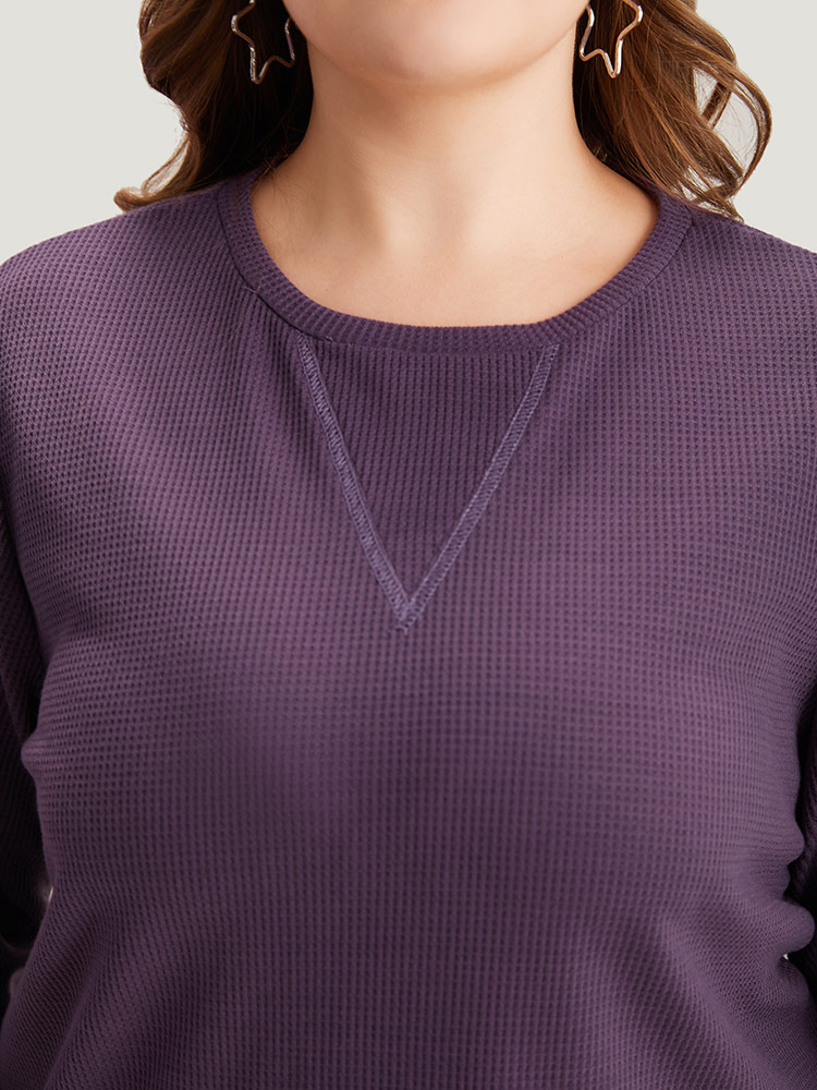 Plus Size Plain Textured Stitch Crew Neck Sweatshirt Women Eggplant Casual Elastic cuffs Round Neck Dailywear Sweatshirts BloomChic 18-20/2X 
