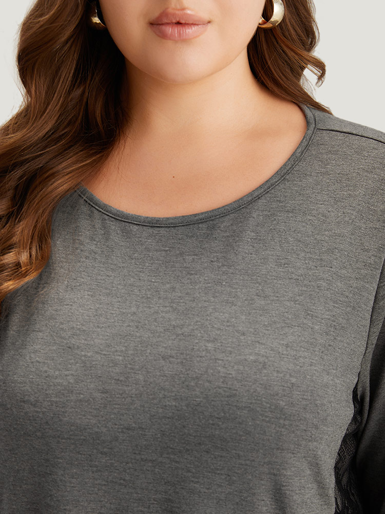 Plus Size Women Everyday Plain Contrast Regular Sleeve Long Sleeve Round Neck Elegant T-shirts BloomChic 