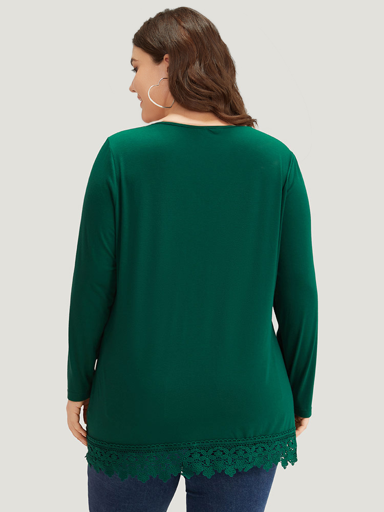 Plus Size Women Dailywear Plain Plain Regular Sleeve Long Sleeve V-neck Elegant T-shirts BloomChic 