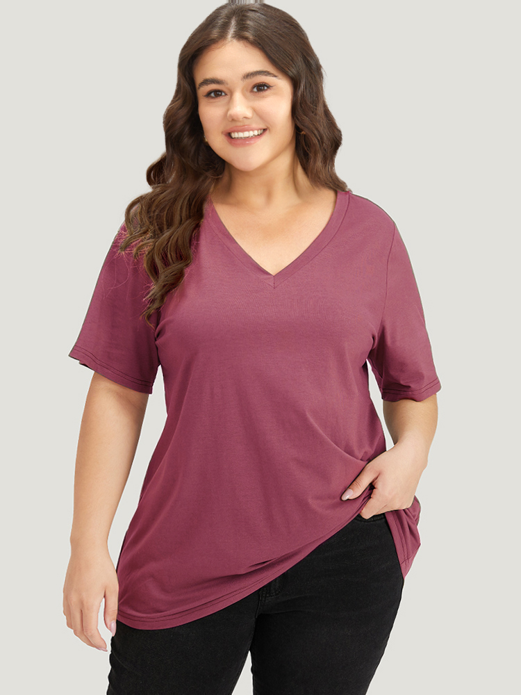 

Plus Size Solid Twist Back V Neck Short Sleeve T-shirt Russet Women Casual Plain Plain V-neck Dailywear T-shirts BloomChic
