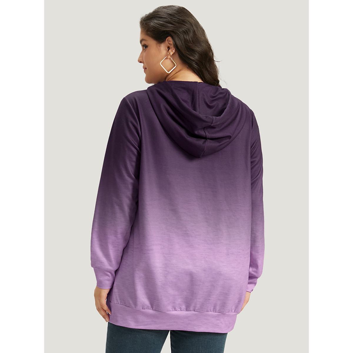 

Plus Size Ombre Pocket Drawstring Hooded Sweatshirt Women Purple Casual Elastic cuffs Hooded Everyday Sweatshirts BloomChic