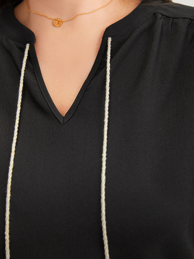 Plus Size Women Dailywear Plain Elastic cuffs Lantern Sleeve Long Sleeve V-neck Vacation Blouses BloomChic 