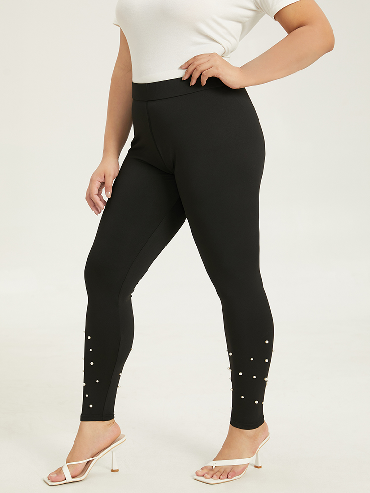 Plus Size Women Dailywear Plain Plain High stretch Skinny High Rise Elegant Leggings BloomChic 