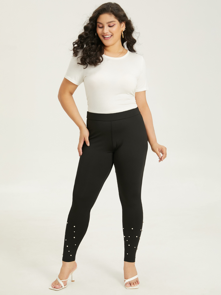 Plus Size Women Dailywear Plain Plain High stretch Skinny High Rise Elegant Leggings BloomChic 