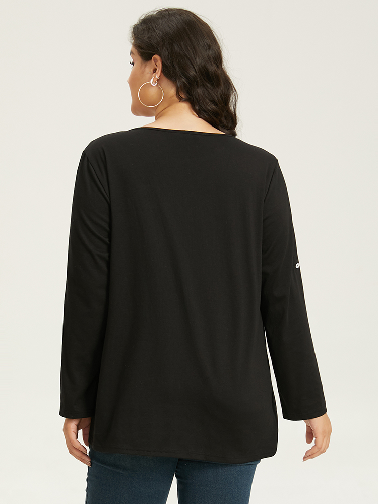 Plus Size Women Dailywear Plain Plain Regular Sleeve Long Sleeve Round Neck Casual T-shirts BloomChic 