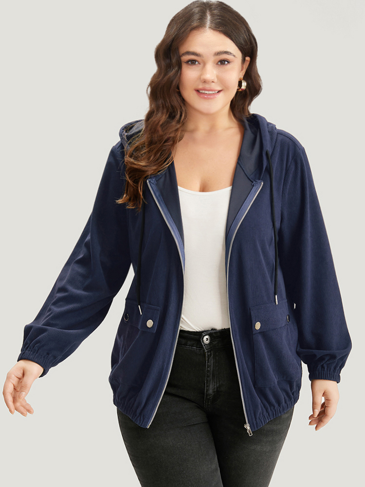 Plus Size Women Dailywear Plain Texture Pocket Casual Jackets BloomChic 