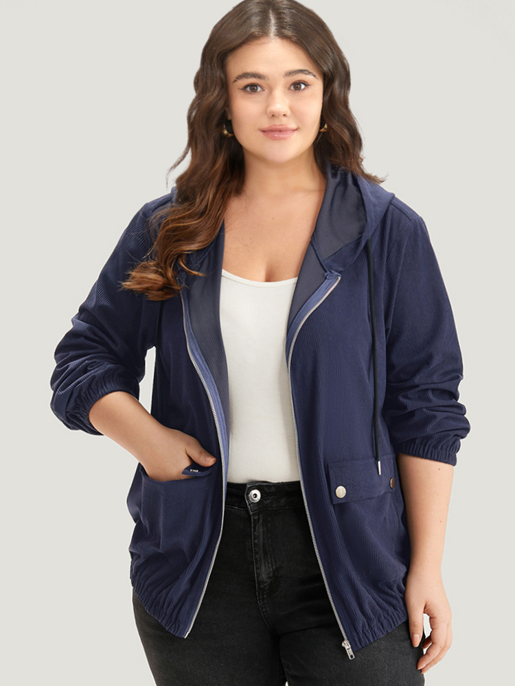 Plus Size Women Dailywear Plain Texture Pocket Casual Jackets BloomChic 