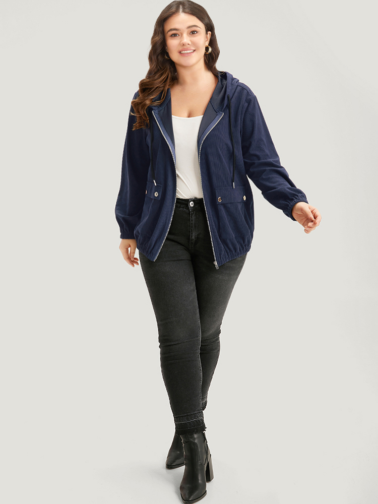 Plus Size Women Dailywear Plain Texture Pocket Casual Jackets BloomChic 