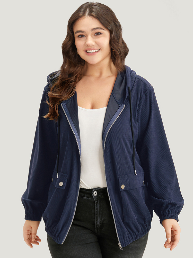 Plus Size Women Dailywear Plain Texture Pocket Casual Jackets BloomChic 