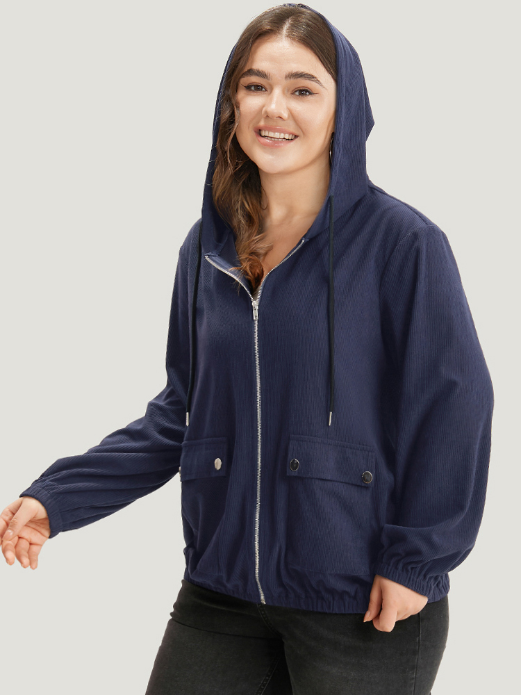 Plus Size Women Dailywear Plain Texture Pocket Casual Jackets BloomChic 