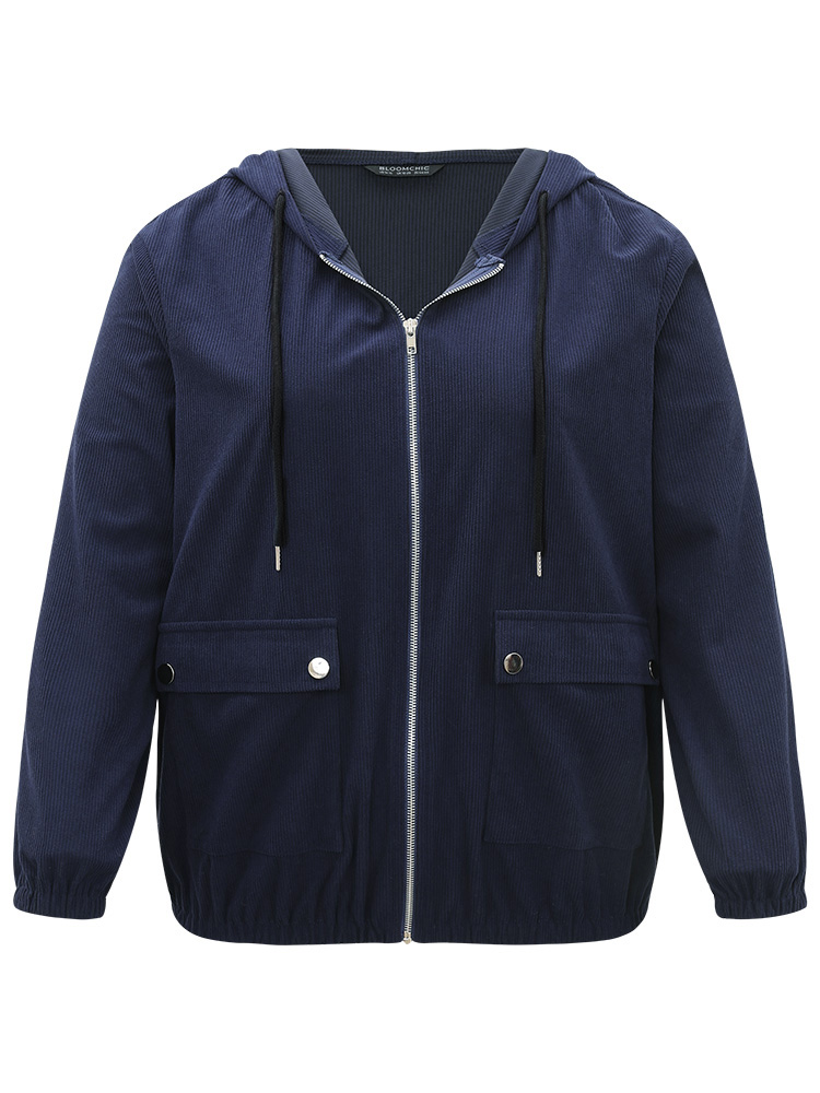 Plus Size Women Dailywear Plain Texture Pocket Casual Jackets BloomChic 