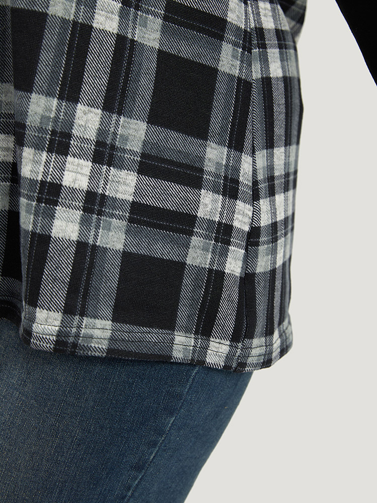 Plus Size Plaid Raglan Sleeve Crew Neck T-shirt Black Women Casual Patchwork Plaid Round Neck Dailywear T-shirts BloomChic 26/4X 