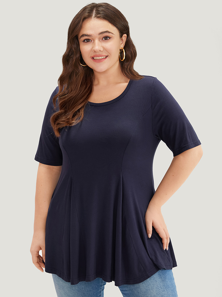 Plus Size Women Dailywear Plain Plain Regular Sleeve Short sleeve Round Neck Casual T-shirts BloomChic 