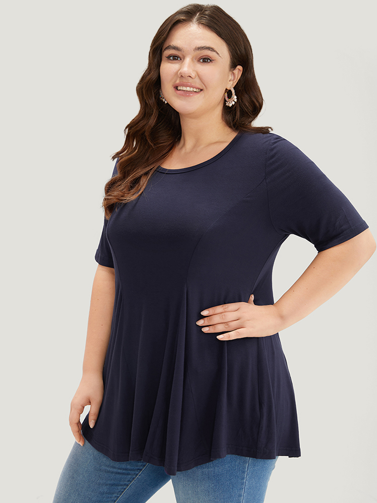 Plus Size Women Dailywear Plain Plain Regular Sleeve Short sleeve Round Neck Casual T-shirts BloomChic 