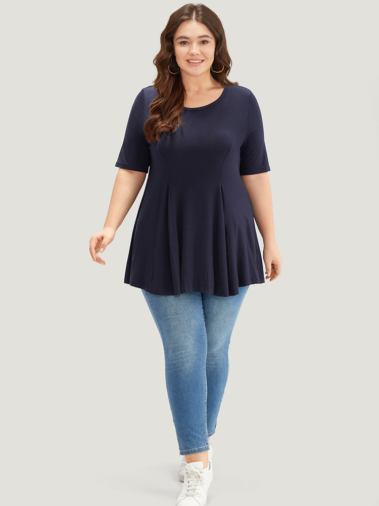Plus Size Women Dailywear Plain Plain Regular Sleeve Short sleeve Round Neck Casual T-shirts BloomChic 