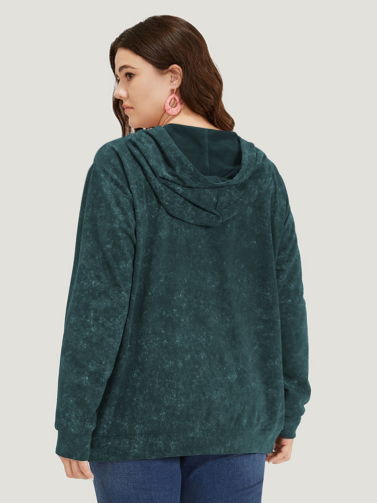 Plus Size Hooded Ties Pocket Elastic Cuffs Sweatshirt Women DarkGreen Casual Elastic cuffs Hooded Dailywear Sweatshirts BloomChic 18-20/2X 