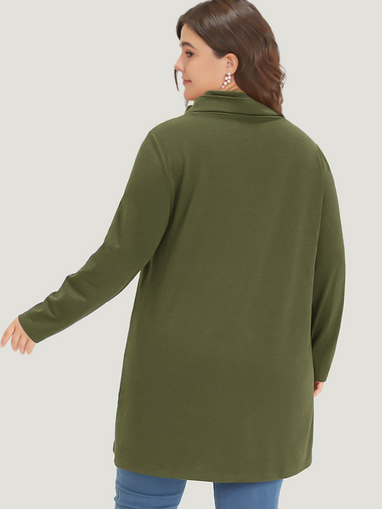 Plus Size Plain Wrap Hem Turtleneck Sweatshirt Women ArmyGreen Elegant Wrap Turtleneck Dailywear Sweatshirts BloomChic 30/6X 