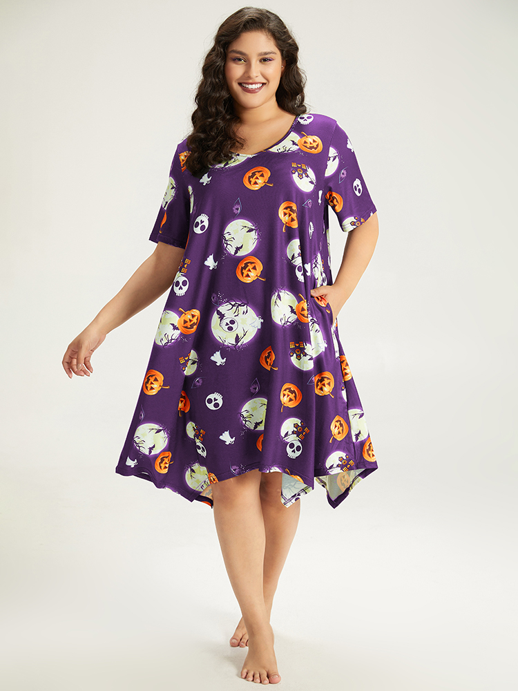 Loungewear | Halloween Graphic Round Neck Sleep Midi Dress | BloomChic 