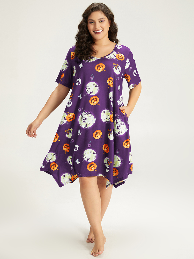 Loungewear | Halloween Graphic Round Neck Sleep Midi Dress | BloomChic 