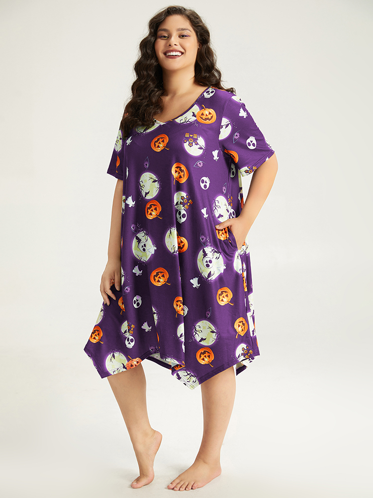Loungewear | Halloween Graphic Round Neck Sleep Midi Dress | BloomChic 