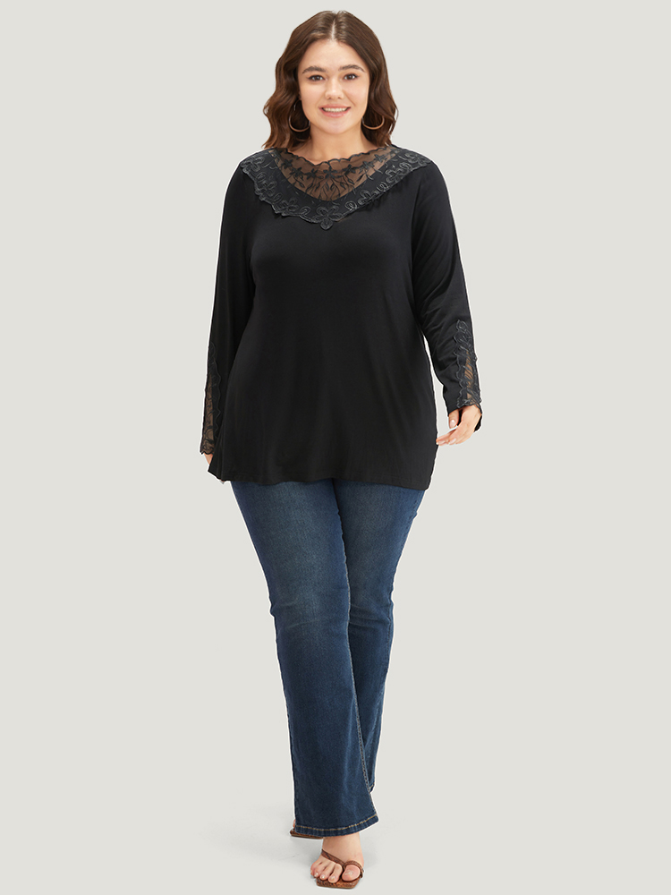 Plus Size Women Dailywear Plain Plain Regular Sleeve Long Sleeve Round Neck Elegant T-shirts BloomChic 
