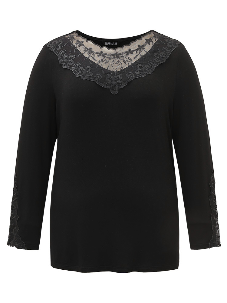 Plus Size Women Dailywear Plain Plain Regular Sleeve Long Sleeve Round Neck Elegant T-shirts BloomChic 