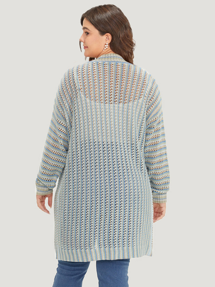 Plus Size Cardigans | Contrast Geo Eyelet Drop Shoulder Cardigan | BloomChic 