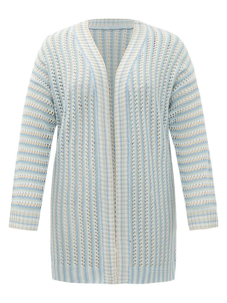 Plus Size Cardigans | Contrast Geo Eyelet Drop Shoulder Cardigan | BloomChic 