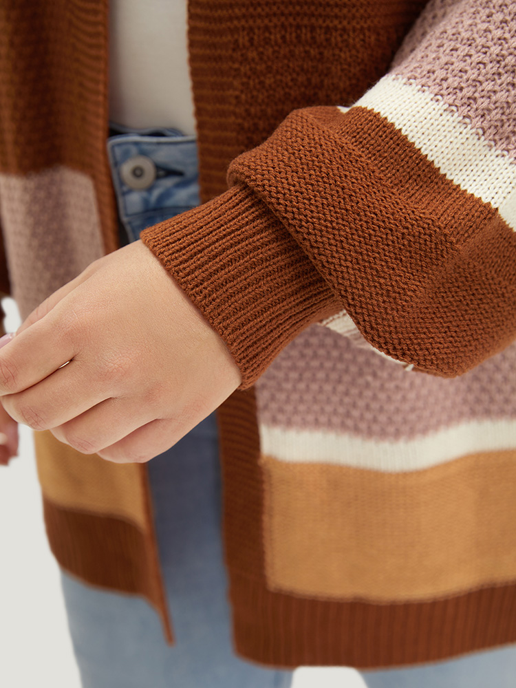 Plus Size Cardigans | Striped Contrast Elastic Cuffs Cardigan | BloomChic 