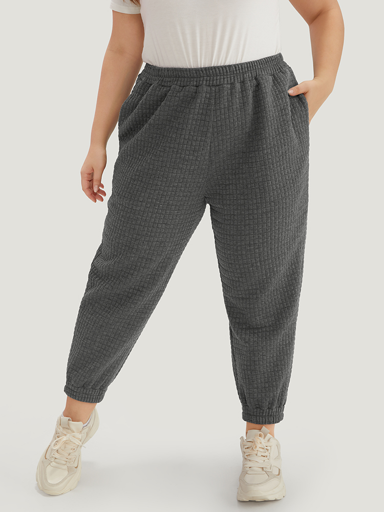 

Plain Texture High Rise Sweatpant DimGray Plus Size Women Casual Dailywear Texture  Bloomchic