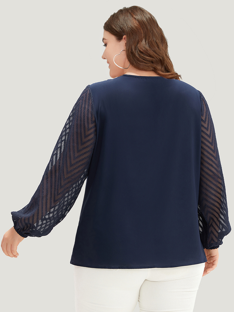 Plus Size Women Work Plain Texture Lantern Sleeve Long Sleeve Round Neck Office Blouses BloomChic 