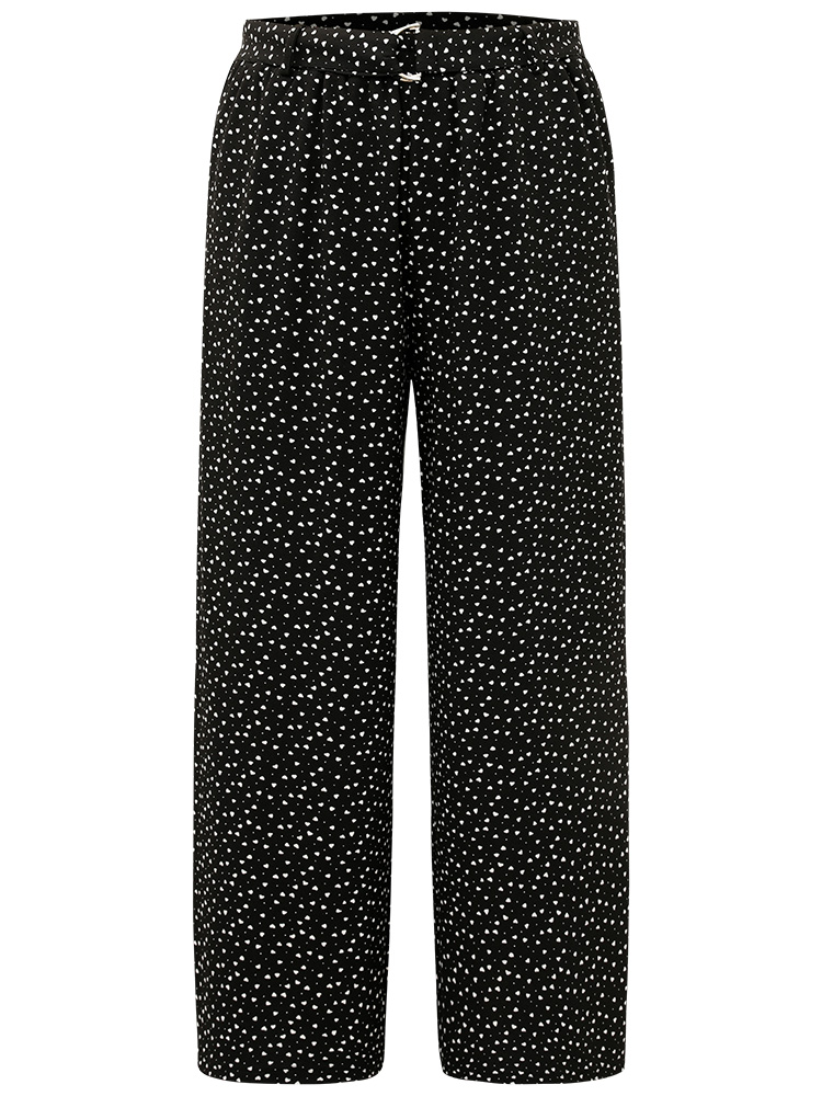 

Plus Size Polka Dot Belted Metal Detail Pants Women Black Casual Wide Leg High Rise Dailywear Pants BloomChic