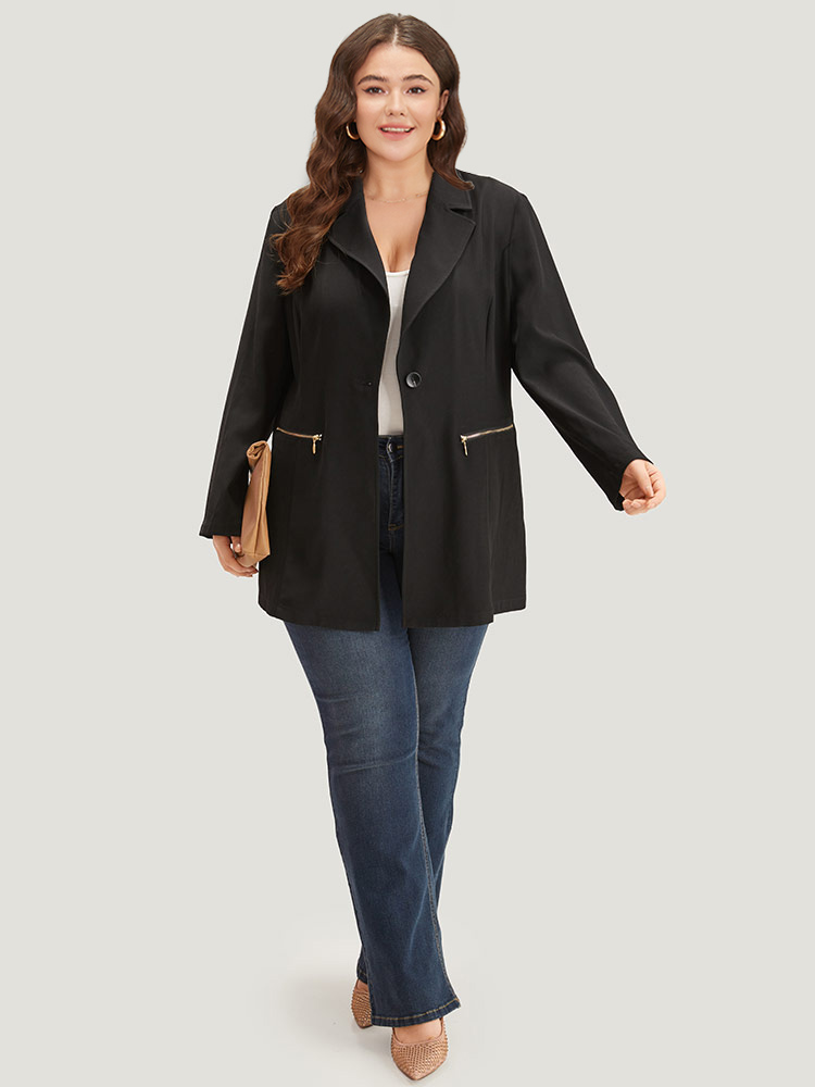 Plus Size Women Work Plain Plain Regular Sleeve Long Sleeve Lapel Collar Pocket Office Blazers BloomChic 