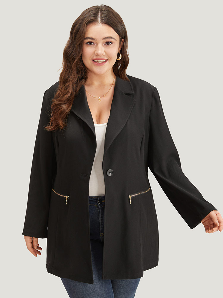 Plus Size Women Work Plain Plain Regular Sleeve Long Sleeve Lapel Collar Pocket Office Blazers BloomChic 