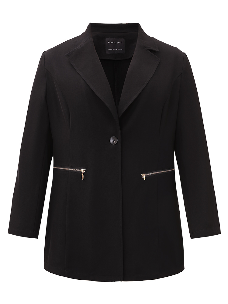 Plus Size Women Work Plain Plain Regular Sleeve Long Sleeve Lapel Collar Pocket Office Blazers BloomChic 