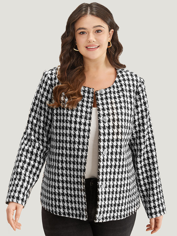 Plus Size Women Dailywear Houndstooth Texture Regular Sleeve Long Sleeve Open Front Casual Blazers BloomChic 