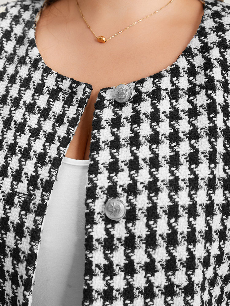 Plus Size Women Dailywear Houndstooth Texture Regular Sleeve Long Sleeve Open Front Casual Blazers BloomChic 