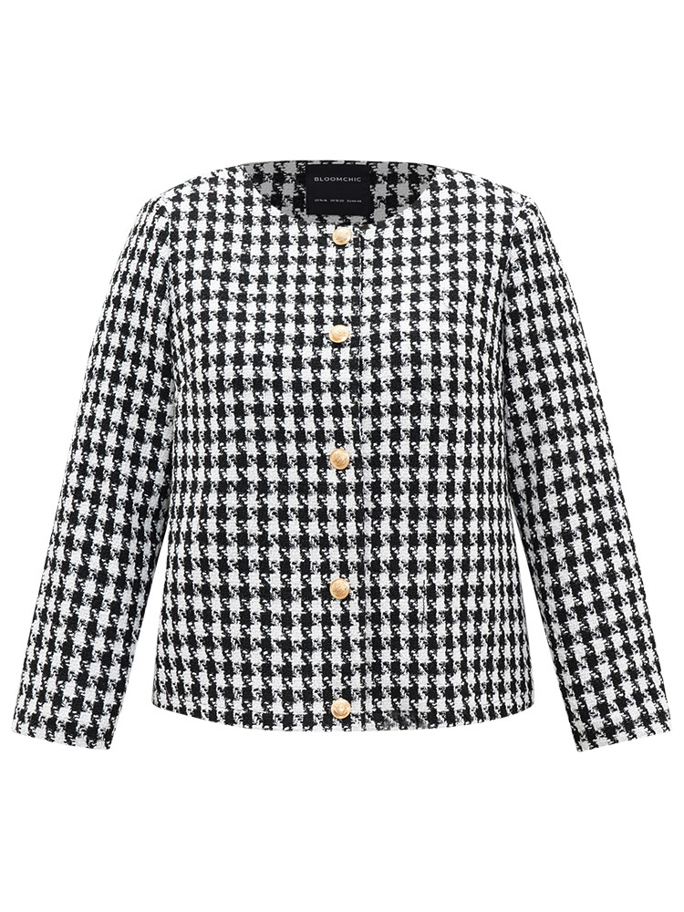 Plus Size Women Dailywear Houndstooth Texture Regular Sleeve Long Sleeve Open Front Casual Blazers BloomChic 