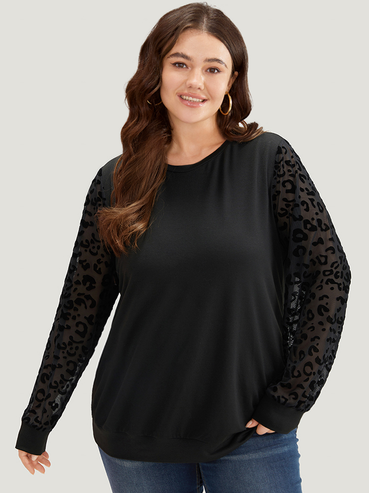 Plus Size Women Dailywear Leopard Elastic cuffs Regular Regular Sleeve Long Sleeve Round Neck Elegant Sweatshirts BloomChic 