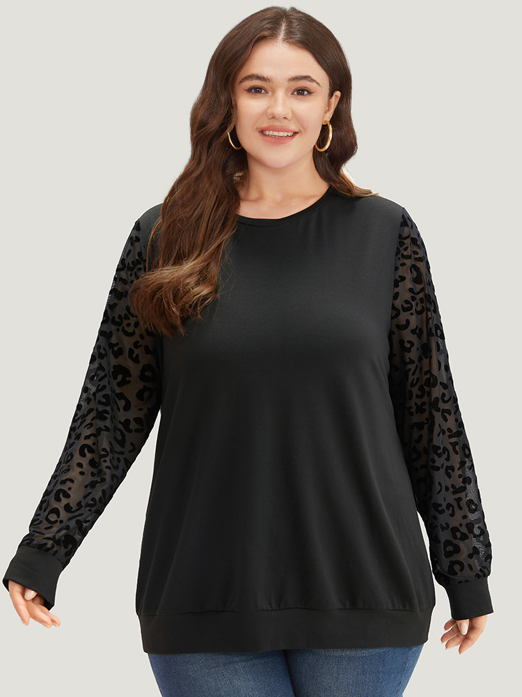 Plus Size Women Dailywear Leopard Elastic cuffs Regular Regular Sleeve Long Sleeve Round Neck Elegant Sweatshirts BloomChic 