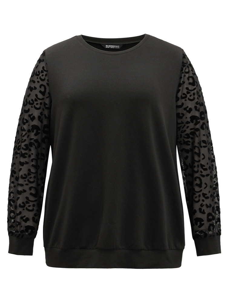 Plus Size Women Dailywear Leopard Elastic cuffs Regular Regular Sleeve Long Sleeve Round Neck Elegant Sweatshirts BloomChic 